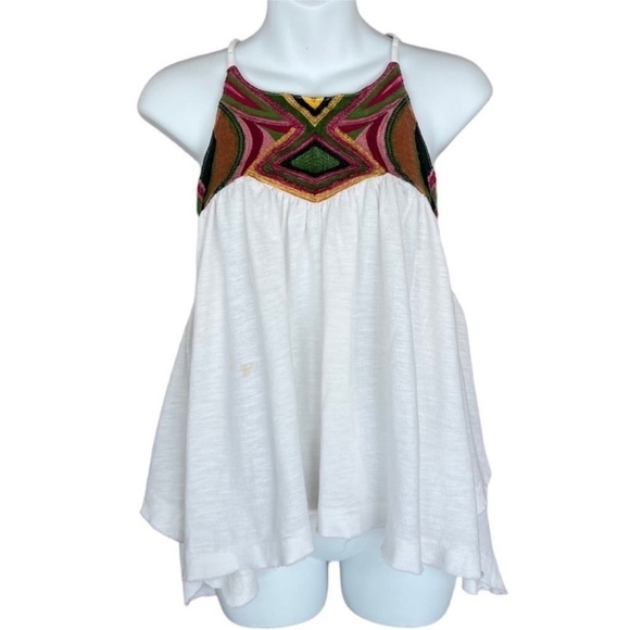 Free People Ivory Combo Embroidered Detail Beach Date Strappy Tank Top - Picture 5 of 13